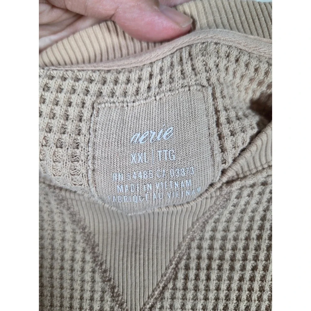 Aerie Chicago Waffle Knit Pullover W XXL Tan Oversized Graphic Cozy Sweatshirt